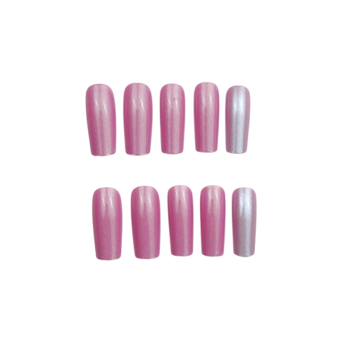 Press On Nails Pearlescent Aurora Pink Purple False Nails Removable Reusable Medium Long Square Shape For Women Decor