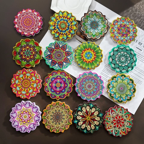 Dessous De Verre En Céramique Mandala Avec Base En Liège Antidérapante Résistant À La Chaleur Bohème Dorure Rond