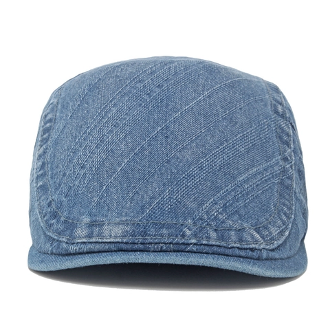 Ivy Cap Gewaschene Denim Baumwolle Britischer Vintage Distressed Flat Cap Mit Verstellbarer Metallschnalle