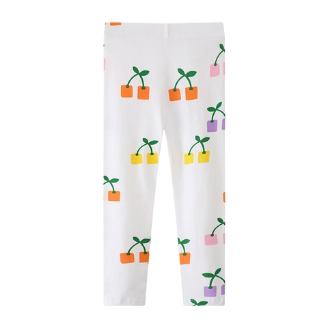 Girls Toddler Leggings Cotton Knitted Stretchy Pants Square Cherry Print Elastic Waist Casual Kids Spring Bottoms