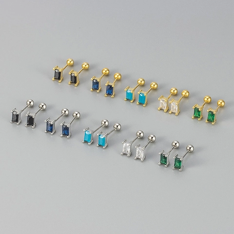 Orecchini a Bottone Rettangolari in Rame Minimalisti Con Perno in Argento Sterling 925 Geometrici Con Strass e Chiusura a Vite Gioielli Donna