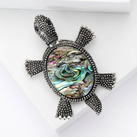 Broche de Tortuga Marina Vintage para Mujer Aleación Incrustada Con Concha de Abulón Pin de Animal Moda Accesorios Joyería