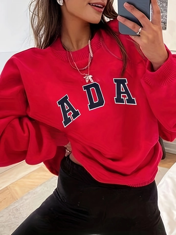 Sudadera Mujer Mezcla Poliéster Spandex Cuello Redondo Manga Larga ADA Letra Impresa Oversize Casual Varsity Pullover Top
