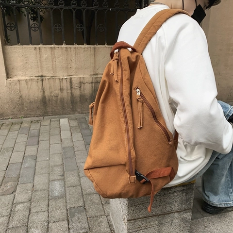 Zaino In Tela Stile Giapponese Lavato Tinta Unita Minimalista Streetwear Zaino Per Studenti Unisex Versatile