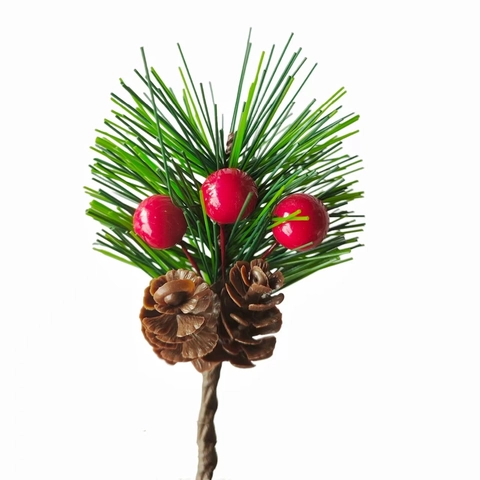 Künstliche Weihnachts Kiefernzweige Kunststoff Grüne Kiefernnadeln Rote Beeren Tannenzapfen DIY Florale Dekoration Geschenkbox