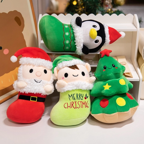 Bambola Di Peluche Natalizia Giocattolo Morbido Peluche Corto Decorazione Per Feste Babbo Natale Pinguino Albero Elfo