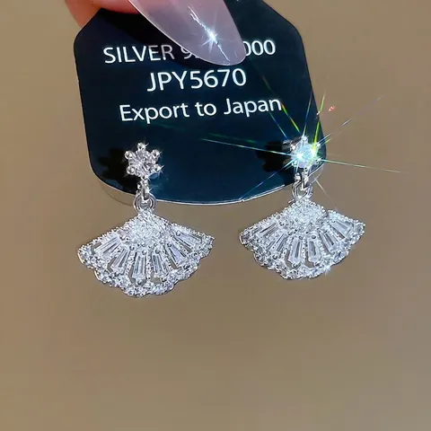 Orecchini A Forma Di Ventaglio Rame Con Zirconia E Perno In Argento Gioielli Eleganti Foglia Di Ginkgo Per Donne