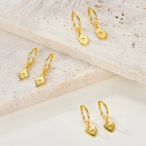 Orecchini Argento Sterling 925 Donne Zircone Geometrico Stella Cuore Rettangolo Rombo Gioielli Lusso Minimalisti