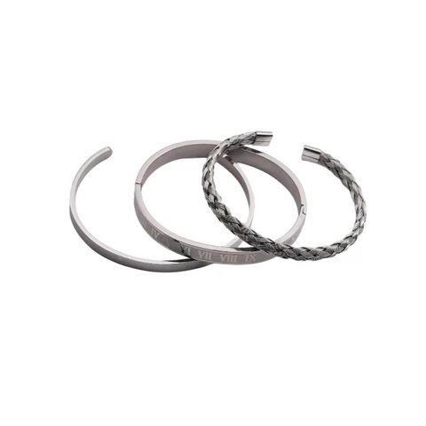 Stainless Steel Bracelet Men Roman Numeral Twisted Cable Crown Open Cuff Punk Bangle Jewelry