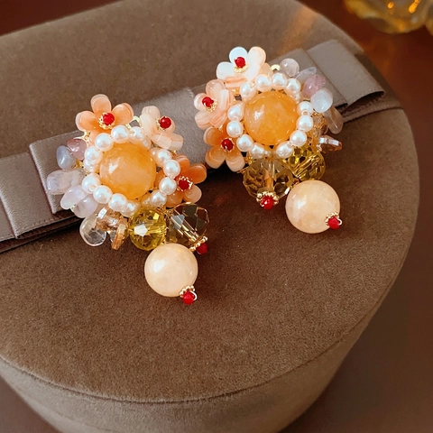 Orecchini Pendenti A Fiore Con Künstliche Perle Imitazione Pietra Naturale Perline Di Vetro E Perno In Argento Gioielli Per Donna