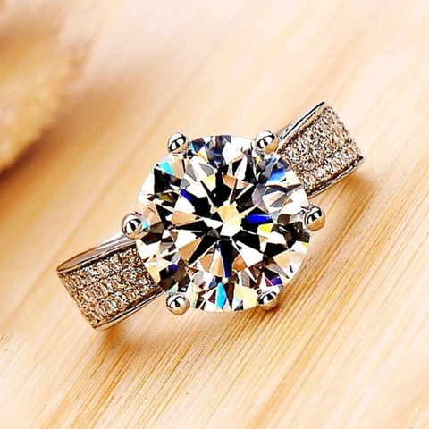 Classic Six-Claw Zircon Ring Round Brilliant Cut Copper White Gold Plated Pave Set Cubic Zirconia Luxury Wedding Jewelry For Women