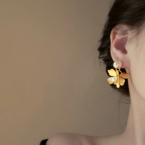 Pendientes De Botón De Flor Vintage Franceses Con Perla De Agua Dulce Y Poste De Plata Para Mujer Joyas Elegantes Chapadas Oro