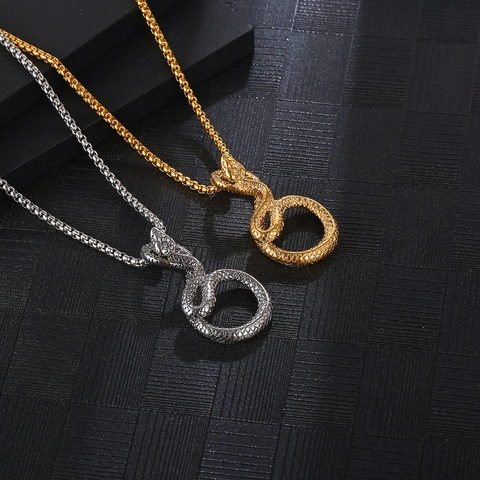 Vintage Ethnic Snake Pendant Necklace Titanium Steel Men Personalized Punk Animal Coiled Serpent Necklace Jewelry Gift