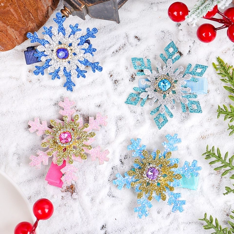 Barrettes Cheveux Flocon De Neige Tissu Pailleté Strass Étincelant Hiver Noël Fête Épingles À Cheveux Femmes Filles