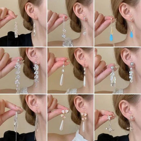 Orecchini Pendenti In Lega Con Strass E Perno In Argento Nappa Lunga Foglia Stella Cuore Gioielli Per Donna Elegante Moda