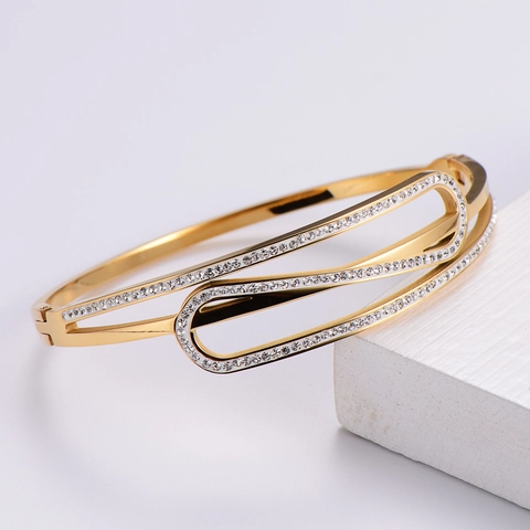 Brazalete Abierto Hueco Acero Inoxidable 316L Circonita Chapado En Oro 18K Joyería De Lujo Minimalista Para Mujeres