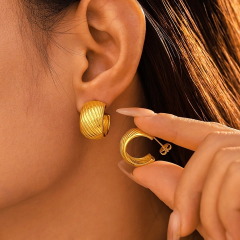 Edelstahl C-Form Textur Reifen Ohrringe Für Damen Gold Silber Galvanisiert Hypoallergen Geometrisch Mode Schmuck