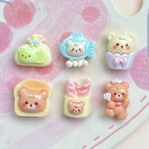 Mini Orso Cartone Animato Ciondoli In Resina Per Fai Da Te Custodia Telefono Decorazione Forcina Stile Miniatura