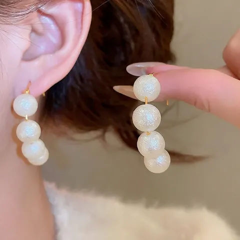 French Retro Elegant Cotton Artificial Pearl Drop Earrings With 925 Sterling Silver Earring Post Gold Plated For Women