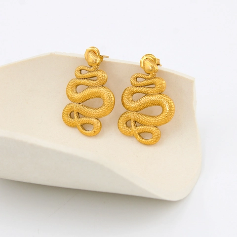 Minimalist Stainless Steel Gold Snake Stud Earrings For Women Hip Hop Style Personalized Animal Shaped Fashion Jewelry Accessories