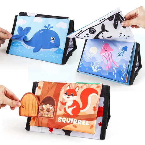 Livre En Tissu Miroir Pour Bébé Pliable Debout Jouet Sensoriel Éducatif Tissu Polyester Motifs Animaux À Haut Contraste