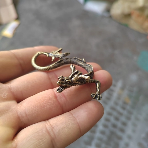 Brass Dragon Figurine Solid Brass Chinese Dragon Statue Miniature Tea Pet For Home Office Desktop Decor Vintage Metal Craft