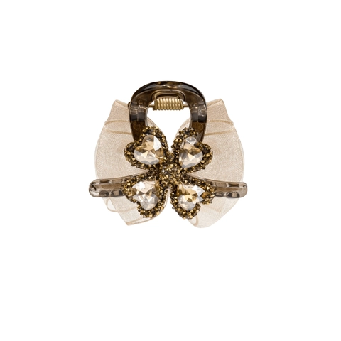 Pinza Para El Pelo De Trébol De Cuatro Hojas Con Diamantes De Imitación Y Lazo De Malla Plástico Elegante Para Mujeres