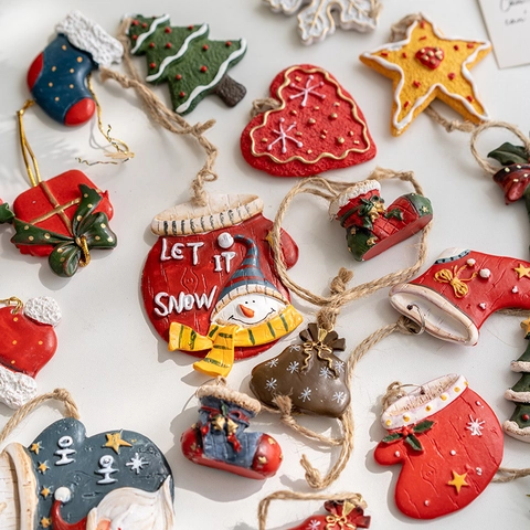 Harz Weihnachtsbaumschmuck Anhänger Schneemann Weihnachtsmann Glocke Schneeflocke Herz Lebkuchenstil Rustikale Wohndekor