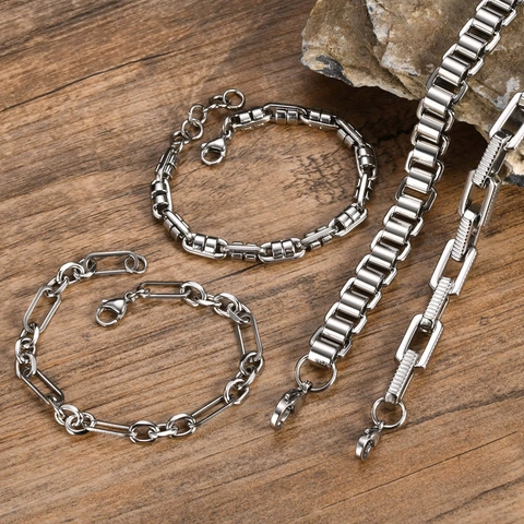 Pulsera De Cadena De Acero Inoxidable Hecha A Mano Eslabón Simple Moda Joyería Para Hombres Mujeres