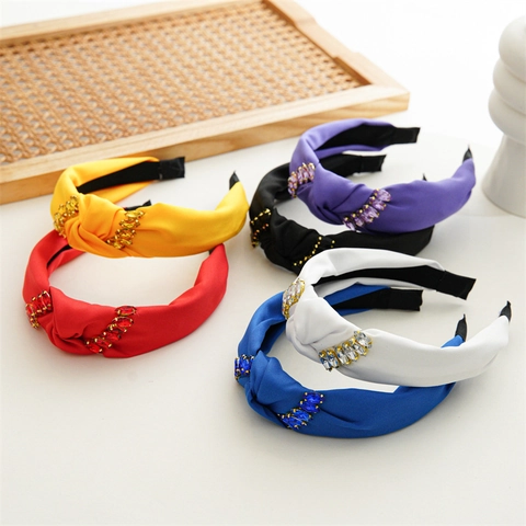 Fashion Wide Knotted Headband Rhinestone Fabric Hairband For Women Vintage Twist Hair Accessories