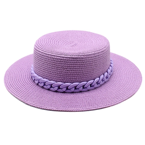 Cappello Canotier Da Donna Paglia Di Carta Tesa Larga Catena In Plastica Decorazione Estate Spiaggia Sole Vacanze