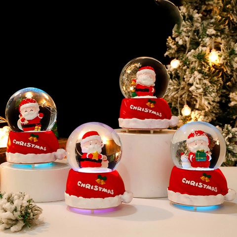 Bola De Nieve De Navidad LED Iluminada Decoración De Escritorio Resina Vidrio Papá Noel Muñeco De Nieve Regalo De Vacaciones De Invierno Luz Nocturna