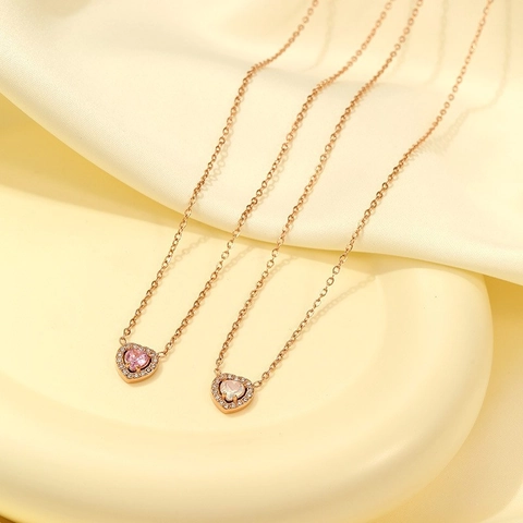 Heart And Square Colorful Zircon Stainless Steel Bracelet Necklace Elegant Jewelry For Women Fashion Accessory