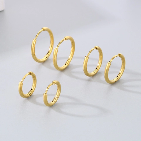 Stainless Steel Round Hoop Earrings Hypoallergenic Minimalist High Polished Hinge Closure Ear Buckles For Women Men