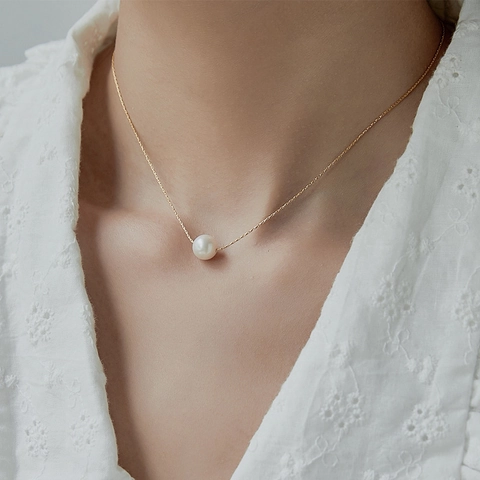 Collana Minimalista Con Perla Artificial Singola Placcata Oro 18K Acciaio Al Titanio Catena Sottile Gioielli Vintage Francesi Per Donna