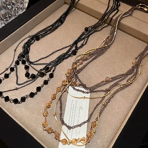 Collana Multistrato Con Perline Di Cristallo Sintetico Lega Regolabile Stile Gotico Scuro Gioielli Vintage