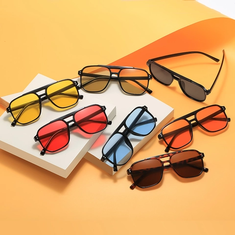Lunettes De Soleil Aviateur Rétro Pour Hommes Femmes Double Pont Oversized Mode Protection UV Monture PC Verres Colorés