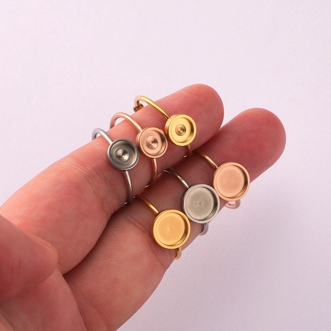 Stainless Steel Adjustable Ring Base Bezel Setting Round Tray For DIY Jewelry Making Mirror Polished Findings