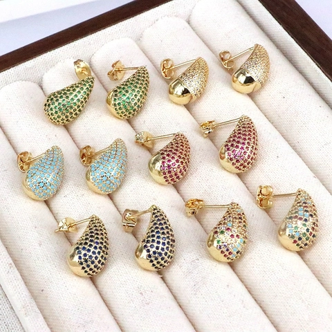 Squisiti Orecchini a Bottone in Rame a Goccia Con Zirconia Pavé Gioielli di Lusso a Goccia per Donna Gioielli per Feste