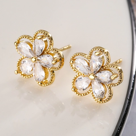 Elegant Flower Star Butterfly Stud Earrings Micro Pave Zircon Copper Gold Plated Fashion Jewelry For Women