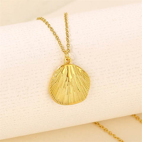 Collana Con Ciondolo A Conchiglia Acciaio Inossidabile Tondo Irregolare Trama Radiosa Moda Di Strada Gioielli Eleganti Per Donna Oro