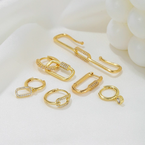 Orecchini Geometrici In Rame Con Micro Pavè Di Zircone Catena Lunga Graffetta Per Donne Gioielli Chic
