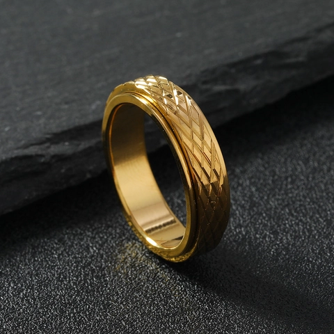 Stainless Steel Spinner Ring Mesh Texture Fidget Band Stress Relief Punk Jewelry For Men And Women