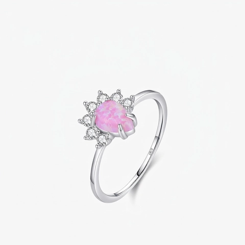 925 Sterling Silber Ring Rosa Birnenschliff Opal Weißer Zirkon Kronenform Schmuck Für Frauen Elegant