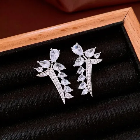 Bladvorm Zirkonia Oorknopjes Met 925 Sterling Zilveren Oorbelpost Koper Luxe Glanzende Sieraden Voor Dames
