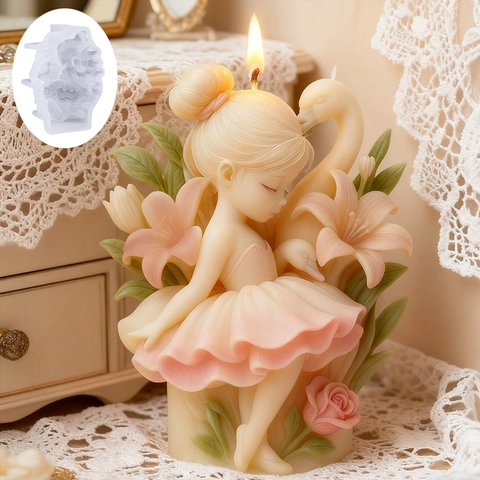 Silicone Mold 3D Ballet Girl Swan Lily DIY Handmade Candle Soap Resin Casting Relief Decorative Craft