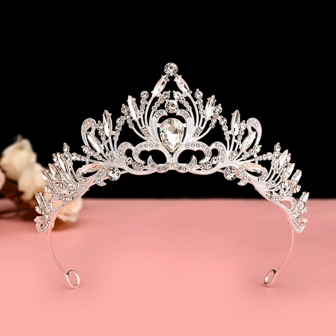 Korean Vintage Bridal Crown Alloy Rhinestone Tiara Princess Birthday Hair Accessory For Women Wedding Party Prom Headpiece