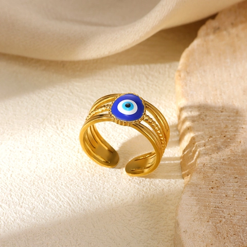 Evil Eye Ring Edelstahl Vergoldet Emaille Verstellbarer Offener Ring Böhmischer Ethno Schmuck Für Damen Herren