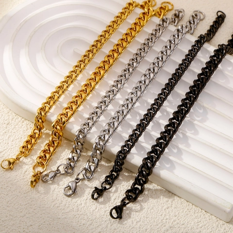 Curb Chain Bracelet 316 Stainless Steel High Polished Cuban Link Hip Hop Punk Minimalist Jewelry For Men Women Unisex
