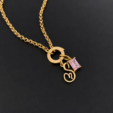 Roestvrij Stalen 14K Vergulde Letter Hanger Armband Roze Strass Hart DIY Mode Sieraden Voor Vrouwen